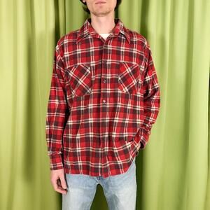 80s Vintage Red and Black Plaid Flannel Shirt